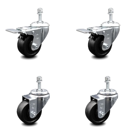 Service Caster 3.5 Inch Soft Rubber Wheel Swivel 10mm Stem Caster Total Lock Brake, 2PK SCC-TSTTL20S3514-SRS-M1015-2-S-2